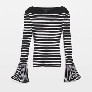 White House Black Market Off-the-Shoulder Striped Sweater - Black and White